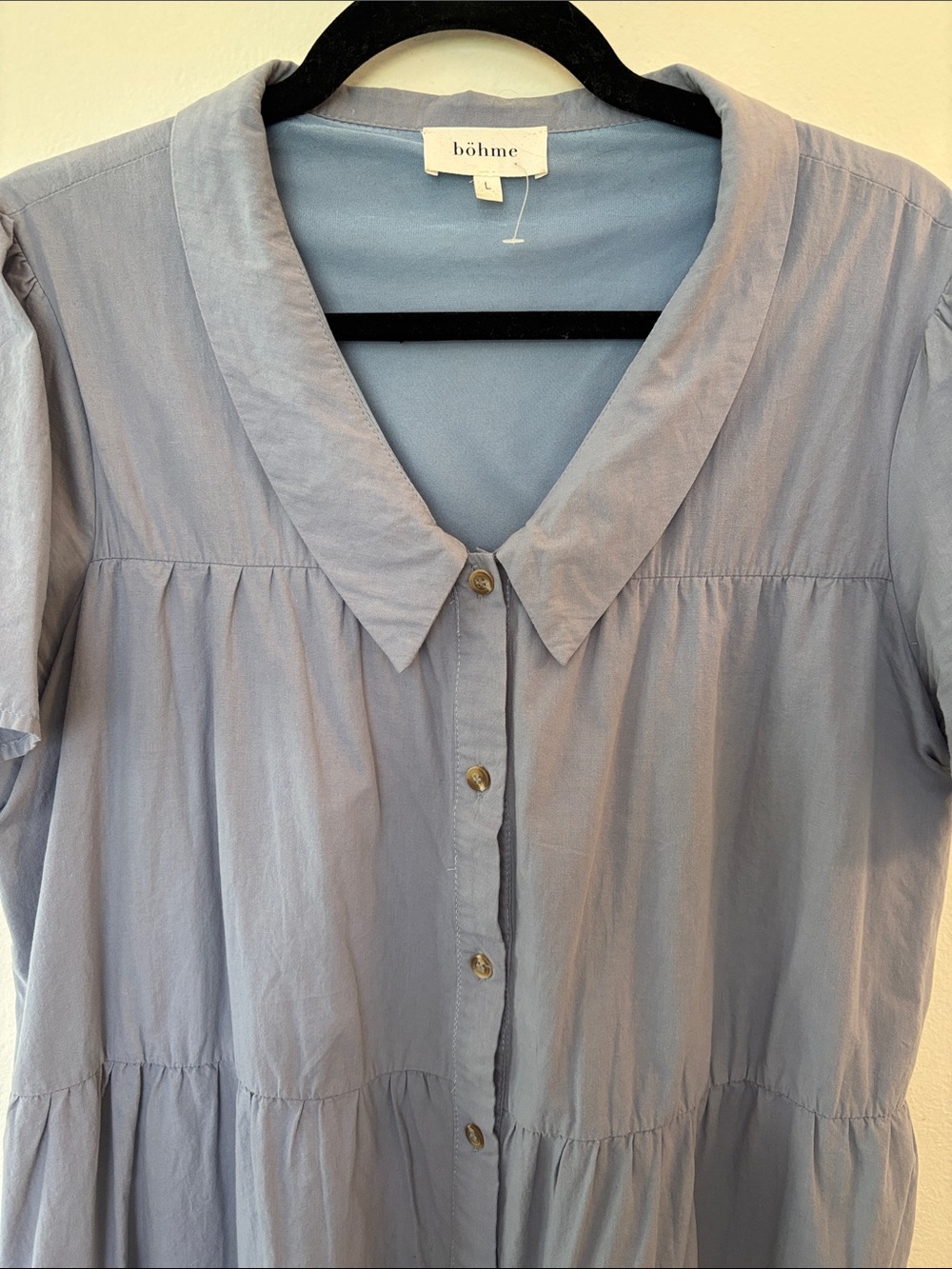 böhme Light Blue Button-Front Midi Dress